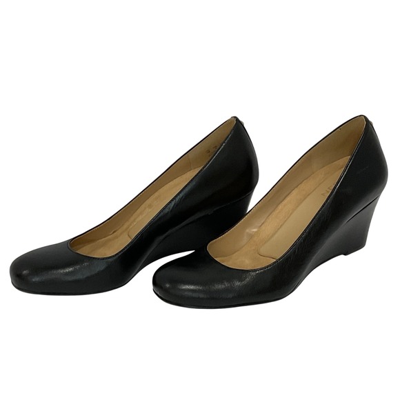 Naturalizer black Leather Emily platform wedge shoes women's size 7 M pumps - Picture 1 of 11